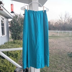 100% Silk Dark Aqua Midi Skirt Womens size XS